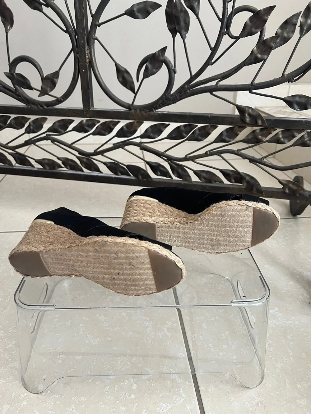 Adrienne Vittadini Black Espadrille Wedge Peep-Toe Heels